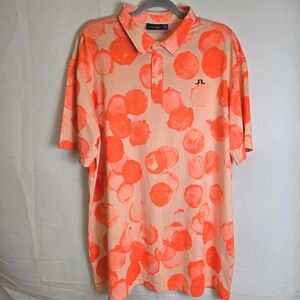 J. Lindeberg Golf Performance Short Sleeve Polo Shirt, Orange Pattern, Men's 3XL